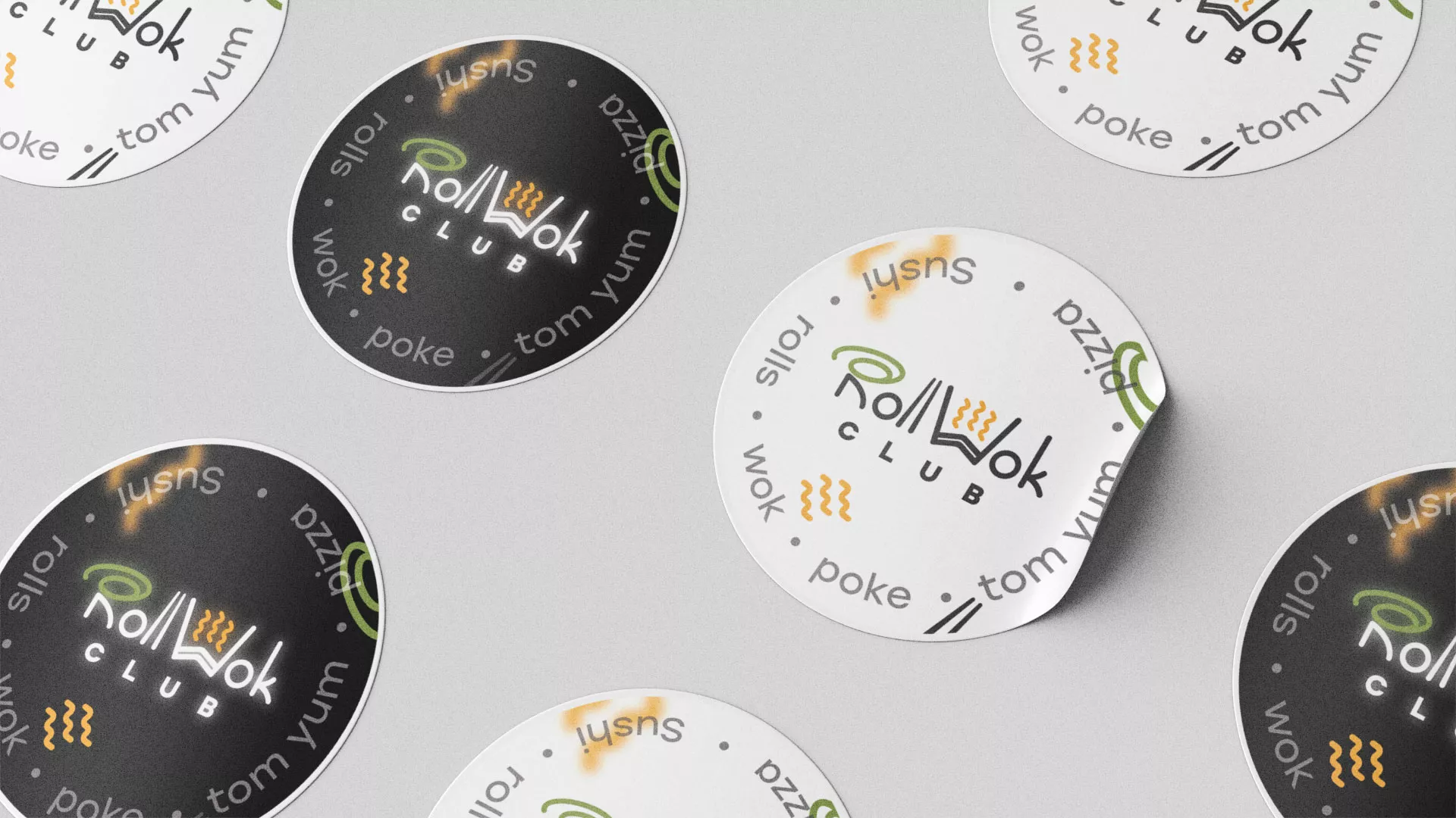 Разработка наклеек для суши-бара «Roll Wok Club» в Россоши